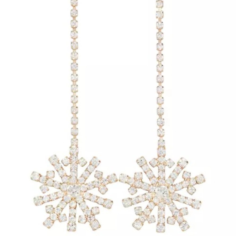 Long Drop Gold-Plated Push Back Snowflake Earrings